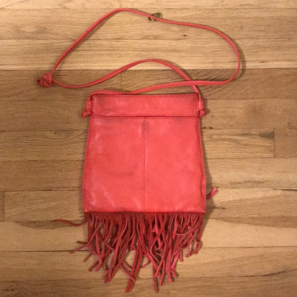 Red Leather Hobo Crossbody Purse with Fringe